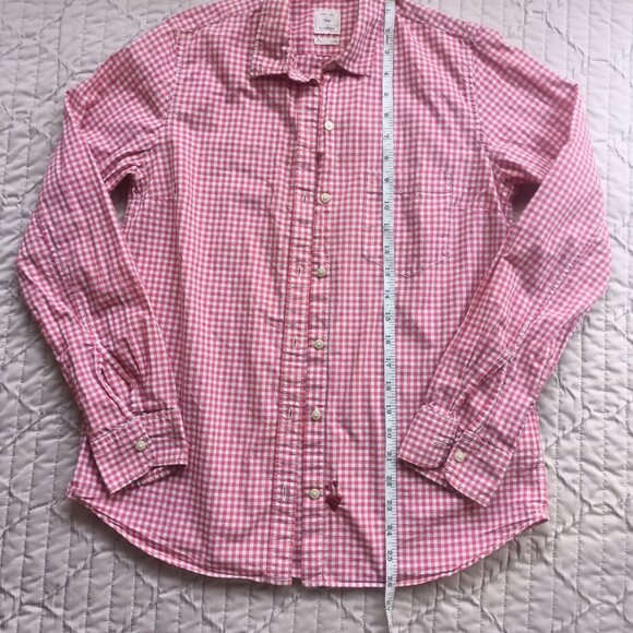 100% Cotton Gap Women's Red Checked Gingham Button-Down Shirt with Embroidery - Picture 11 of 12